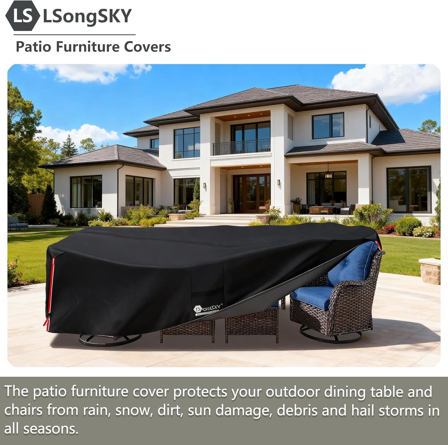 Outdoor Furniture Covers - Waterproof 600D Heavy Duty Protection for 6-8 Piece Patio Sets | Black 111L x 74W x 28H Inch