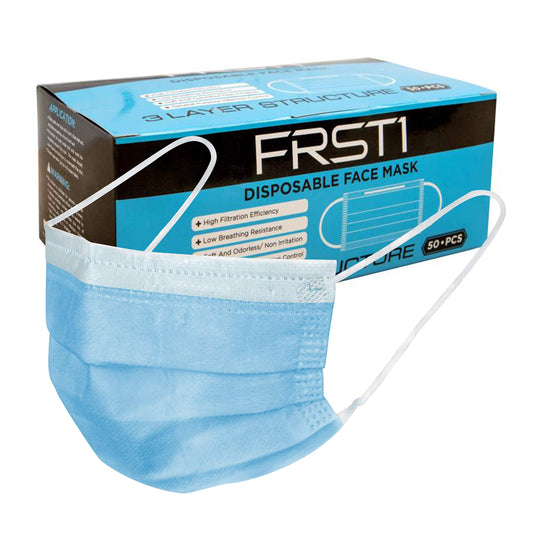Disposable Protective 3-Layer Face Masks, 3Ply Facial Cover Masks with Elastic Ear Loops, Breathable for Adults & Kids (50 Pack)