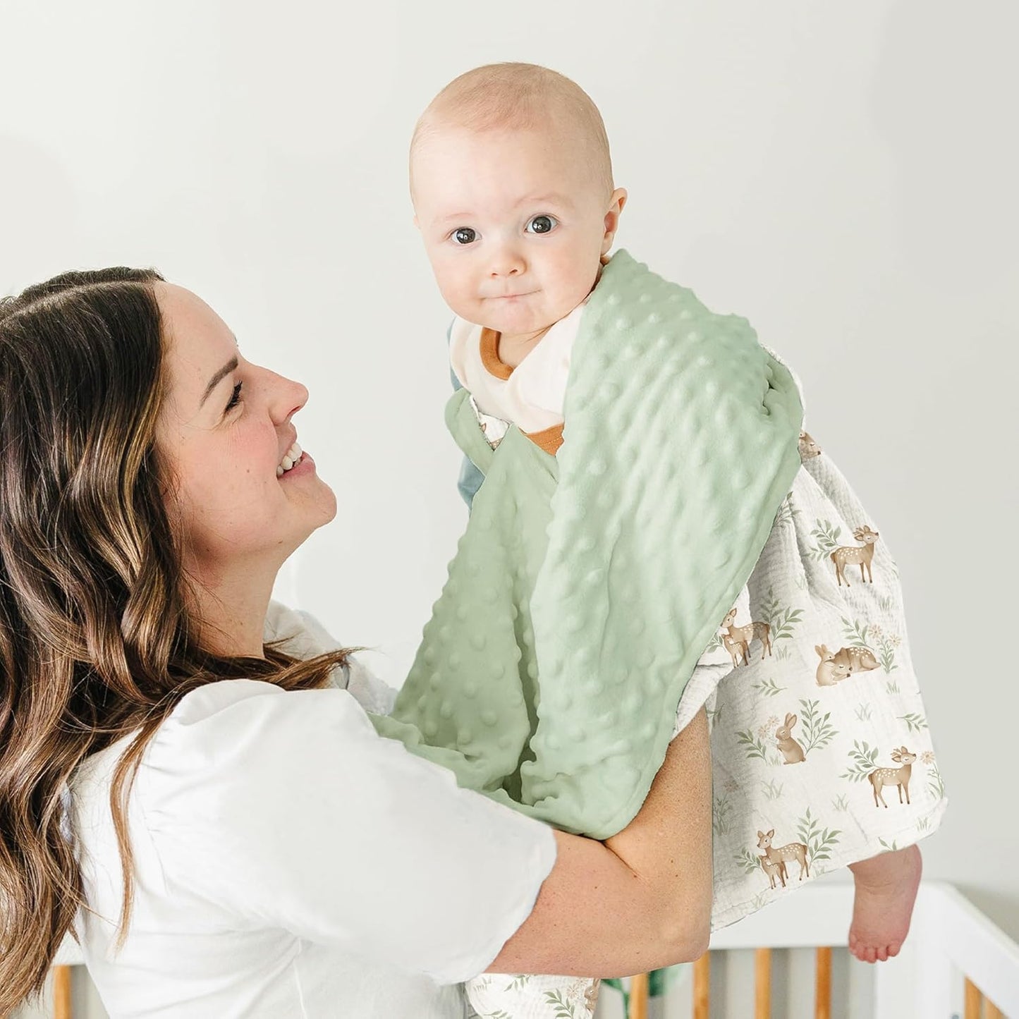 Konssy Baby Blanket - Super Soft Minky with Muslin Cotton Front & Dotted Fleece Back | Unisex Newborn Throw