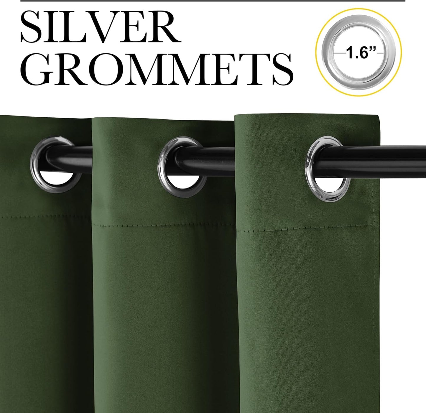 NICETOWN Dark Green Blackout Curtains - Noise Reducing Faux Silk Drapes | 42" x 63", 2 Panels for Small Windows