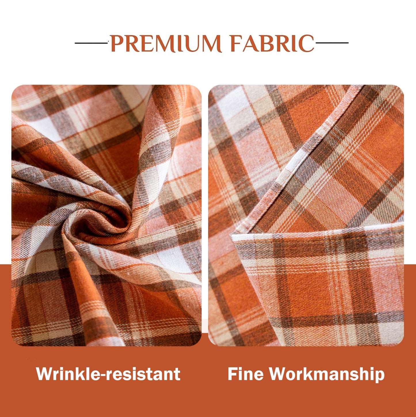 Joyfol Day 55x102 Inch Thanksgiving Tablecloth - Rust Tartan Rectangle Table Cover, Washable Fall Decor for Holiday Parties (Kitchen/Dining)