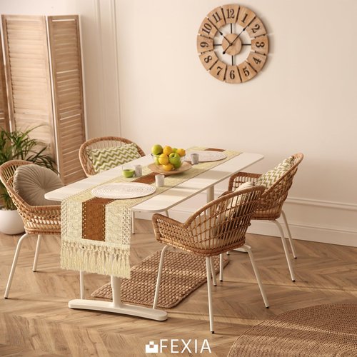 FEXIA Boho Table Runner for Home Decor with Tassels 60 Inches Long,Caramel Farmhouse Rustic Table Runner Macrame Burlap Table Decoration for Living Room Bridal Shower(12x60 Inches)