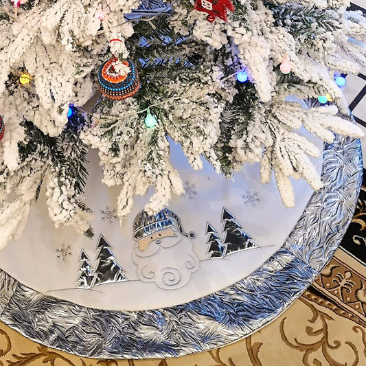 Luxury 36'' Snowman Christmas Tree Skirt - Silvery White Embroidered Snowflake with Satin Border