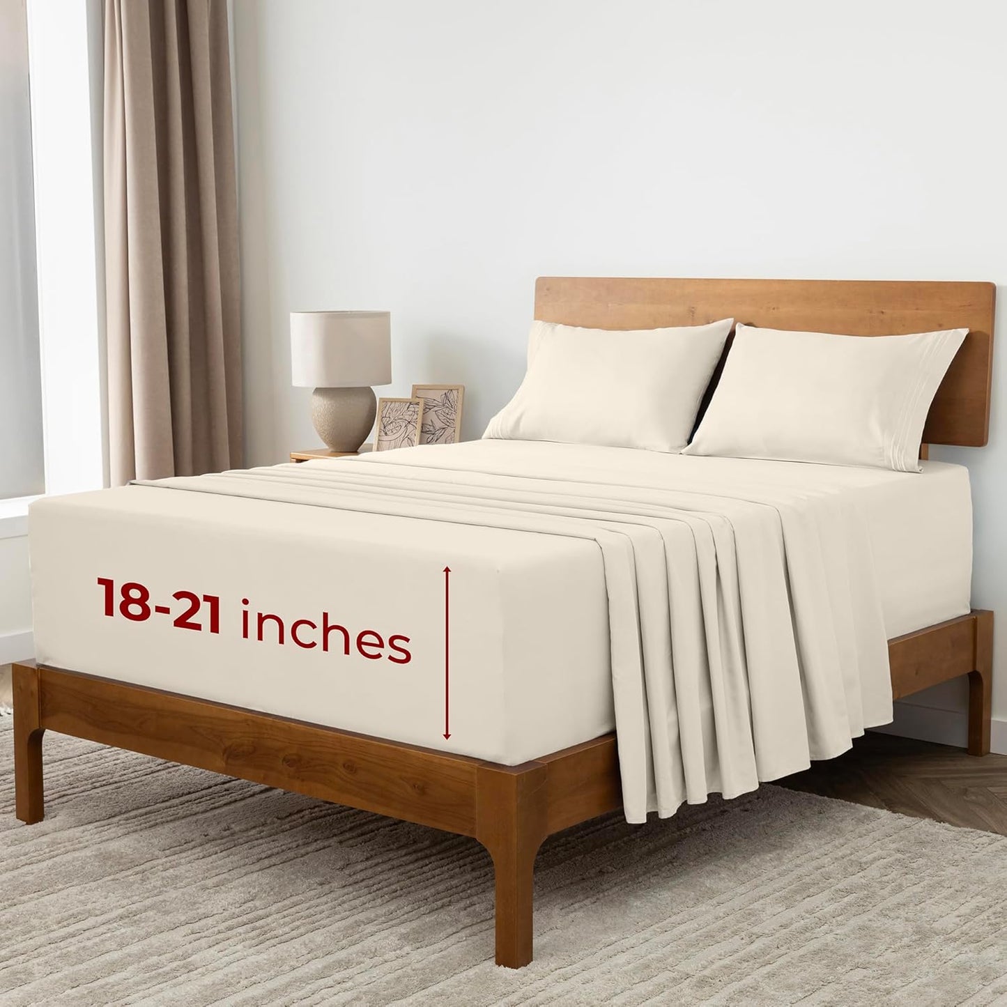 Mellanni Extra Deep Queen Sheets - Hotel Luxury Bedding | Ultra Soft, Cooling, Wrinkle-Resistant (Golden Ivory)