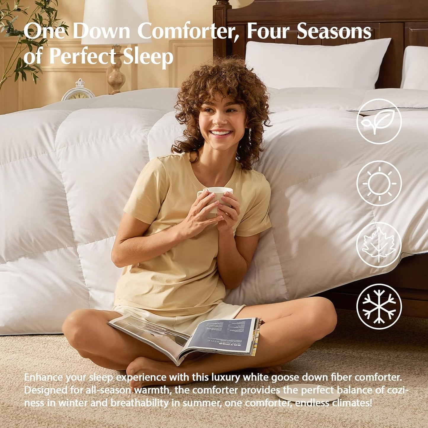 Pacific Coast Goose Feather Down Comforter - Extra Fluffy Twin Size Duvet Insert, Ultra-Soft & Breathable, All Season Luxury Bedding (68"x90")