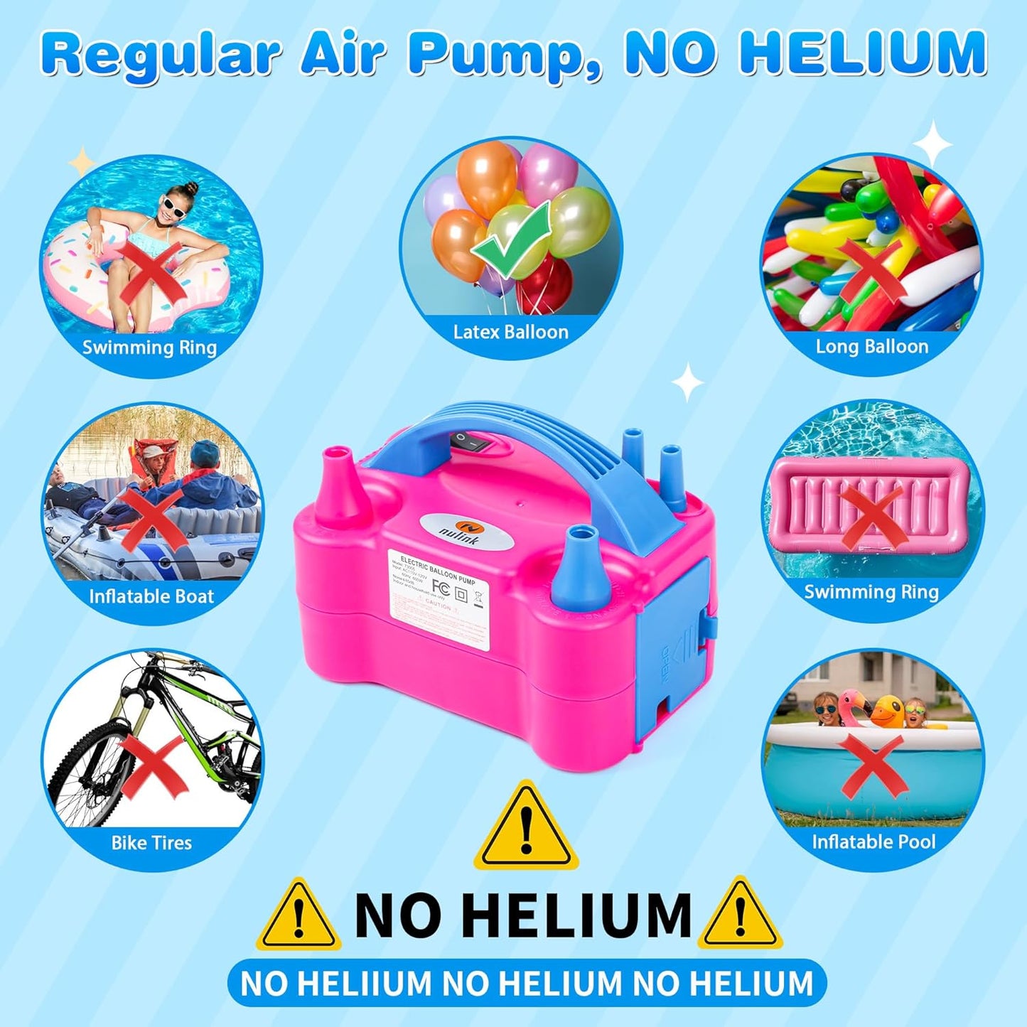 Nulink Electric Balloon Pump - Portable 110V Dual Nozzle Inflator for Party Decorations
