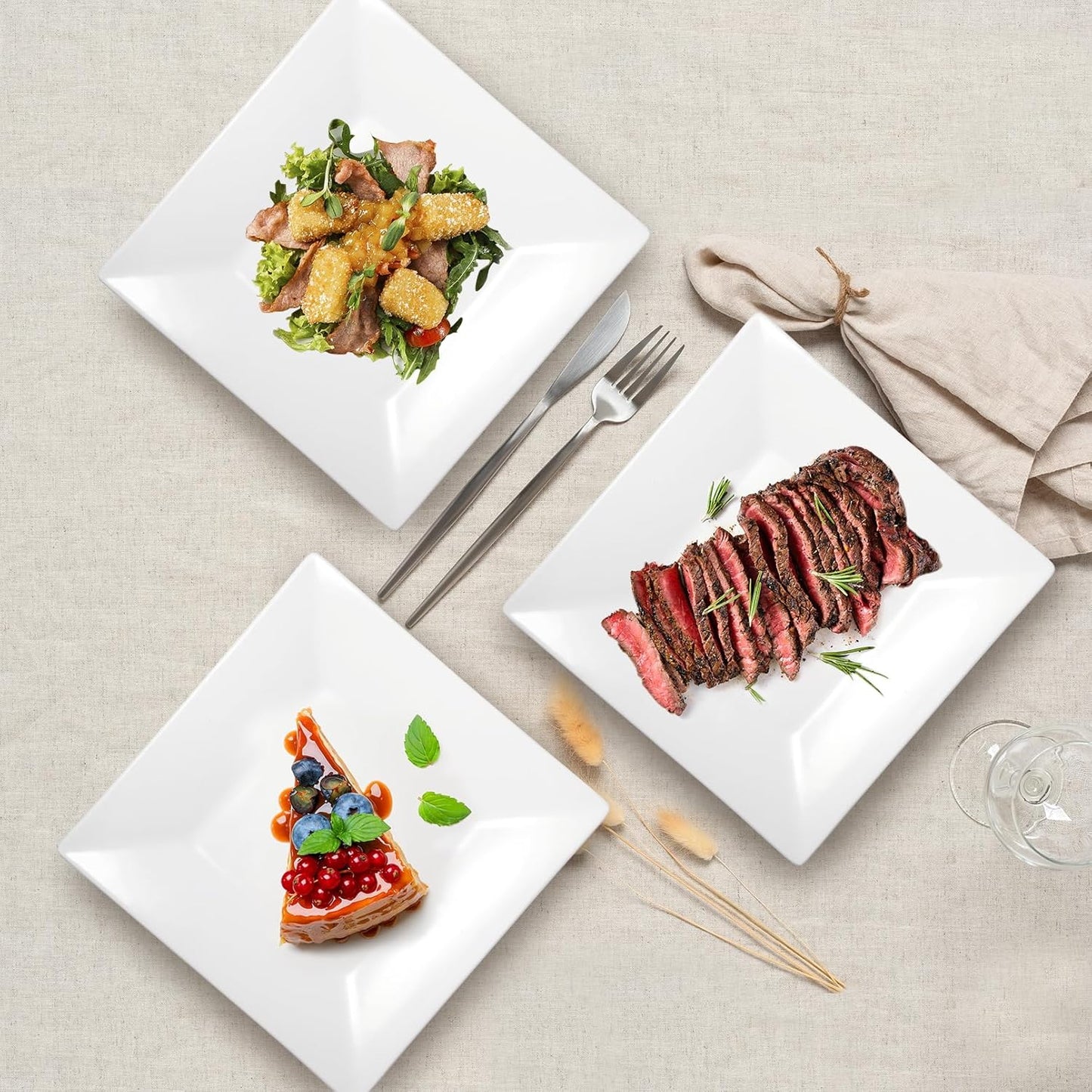 Regine Switzerland Porcelain Square Dessert Plates - Set of 6 | 8-Inch White Serving Plates, Microwave & Dishwasher Safe