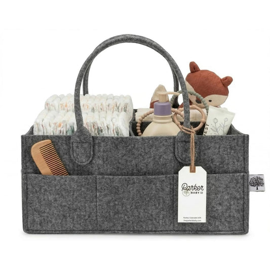 Parker Baby Co. Diaper Caddy - Large Charcoal Nursery Storage Bin & Car Organizer for Diapers