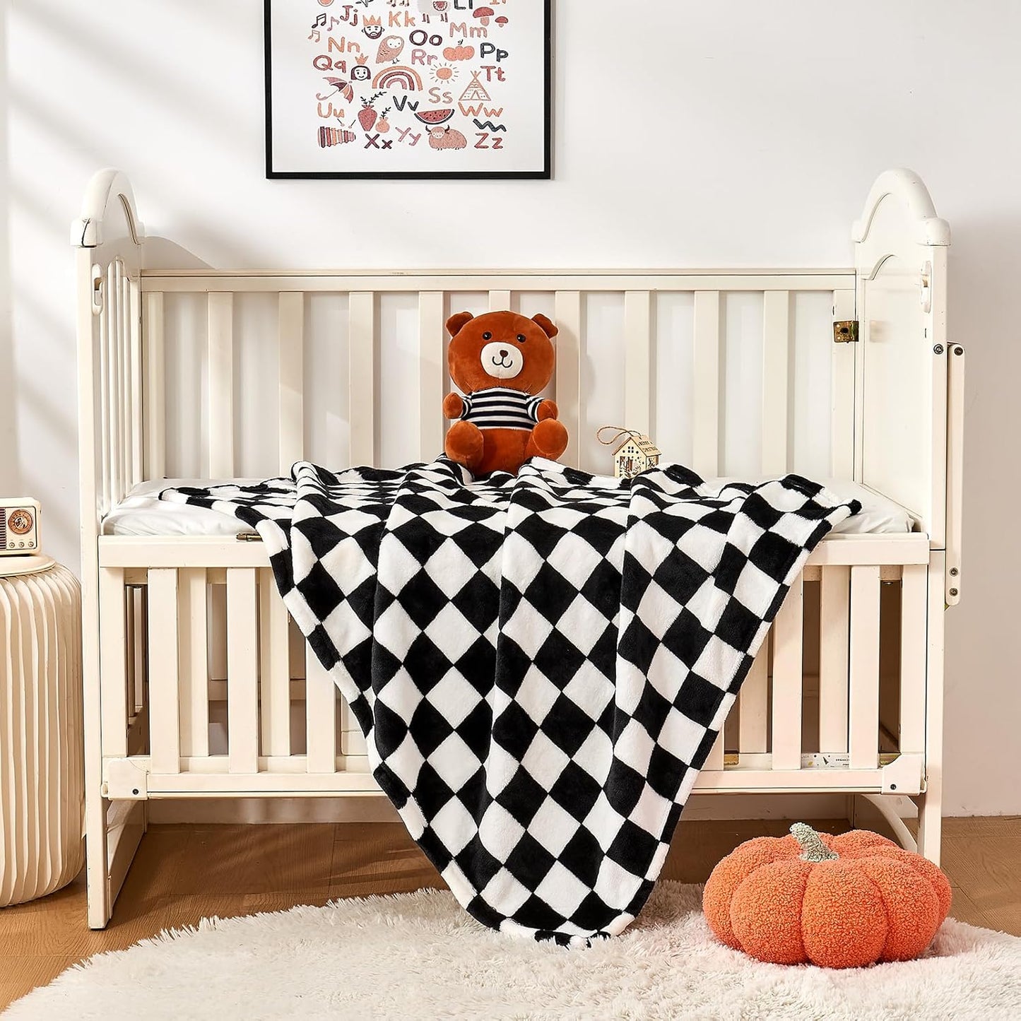 Yurhap Checkered Baby Blanket - Ultra Soft Fleece Receiving Blanket for Infants | 30''x40'', Black