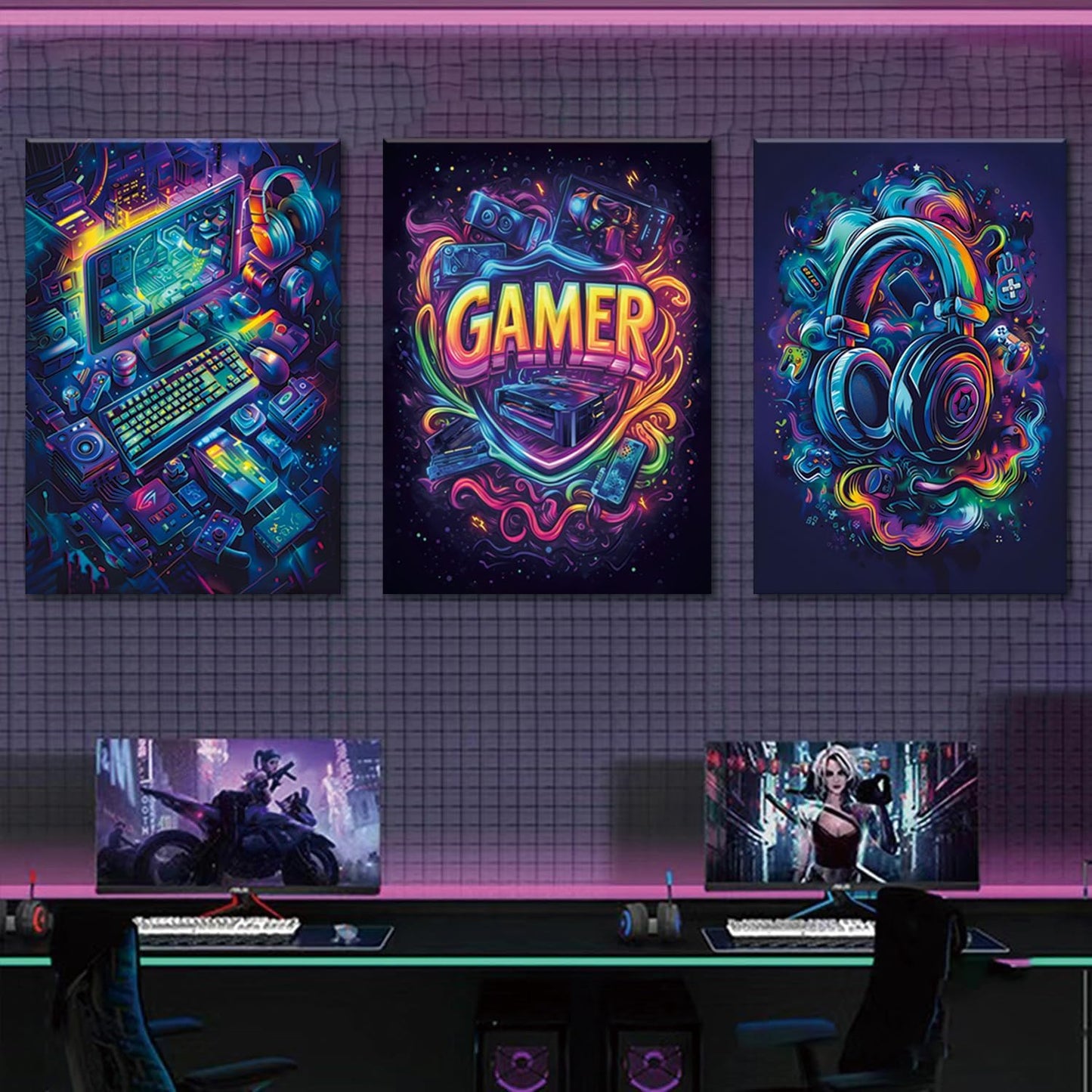 Yolbcdr Gaming Wall Art Set - Cool Canvas Prints for Game Room Decor | Framed 16x24in Posters