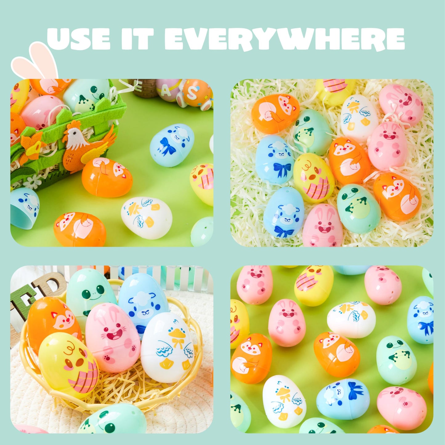 JOYIN 24 PCS Plastic Easter Multicolor Animal Eggs, 2.36" Fillable Eggs with 6 Kinds of Animal Pattern Eggshells for Easter Hunt, Treat Filling, Party Favor, Basket Stuffers, Classroom Prize Supplies
