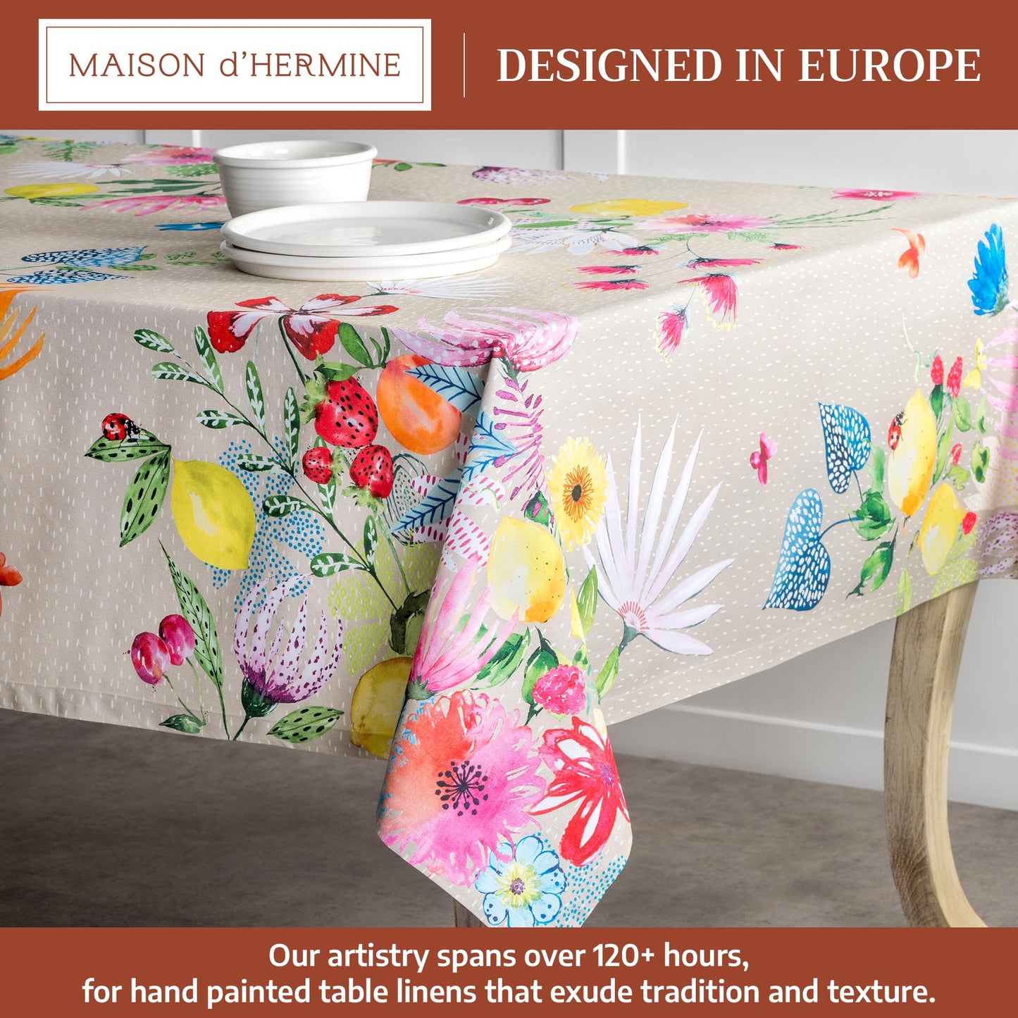 Maison d' Hermine Table Cloth Rectangle Table 100% Cotton 54 x 72 Inches Tablecloth Reusable Decorative for Dining Kitchen Room Farmhouse Home Gifts for Mothers Day Spring Summer - Jardin D'Ete - Fog