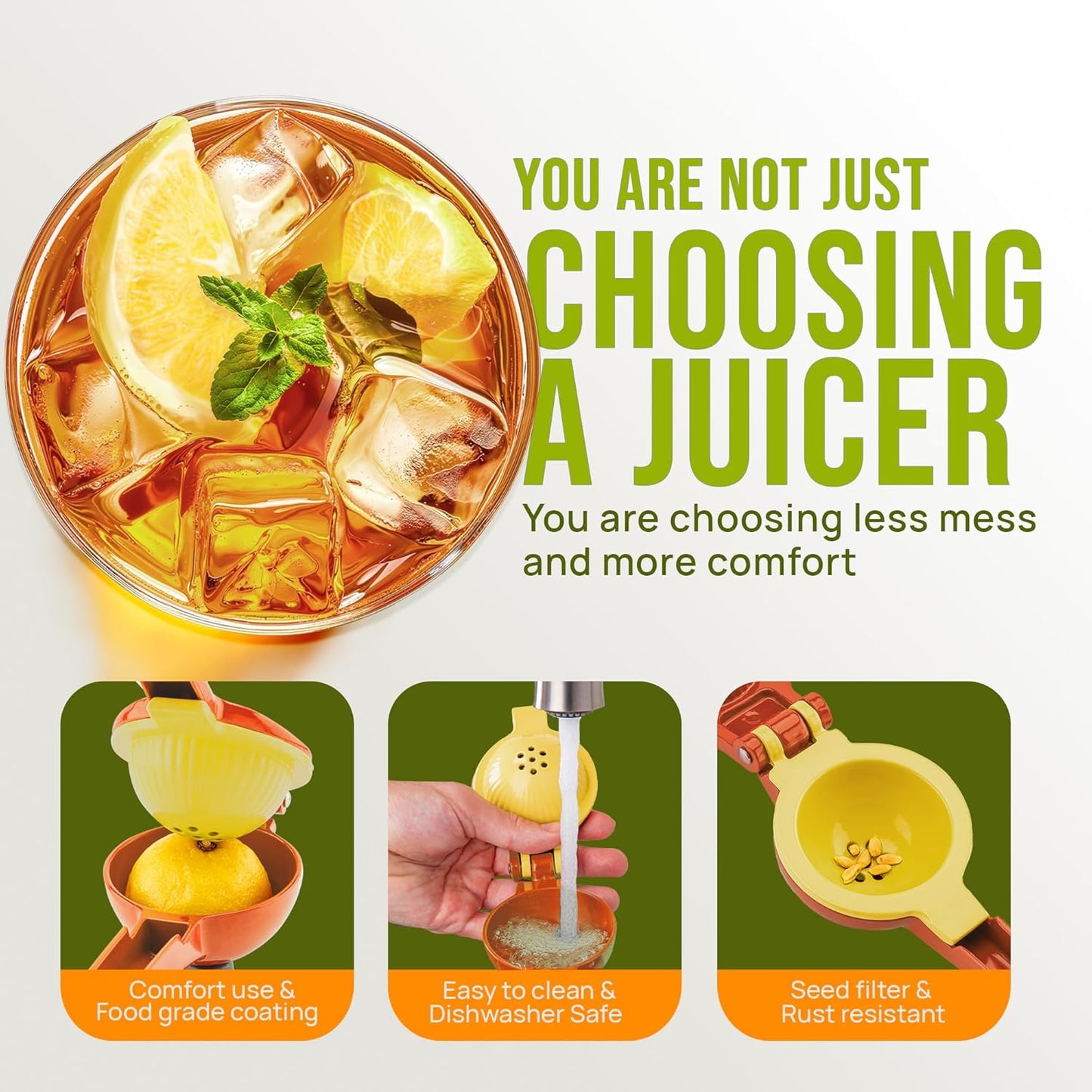 Zulay Kitchen 2-in-1 Lemon Squeezer - Sturdy Hand Juicer for Maximum Juice Extraction | Easy-Clean Citrus Juicer - Orange/Yellow