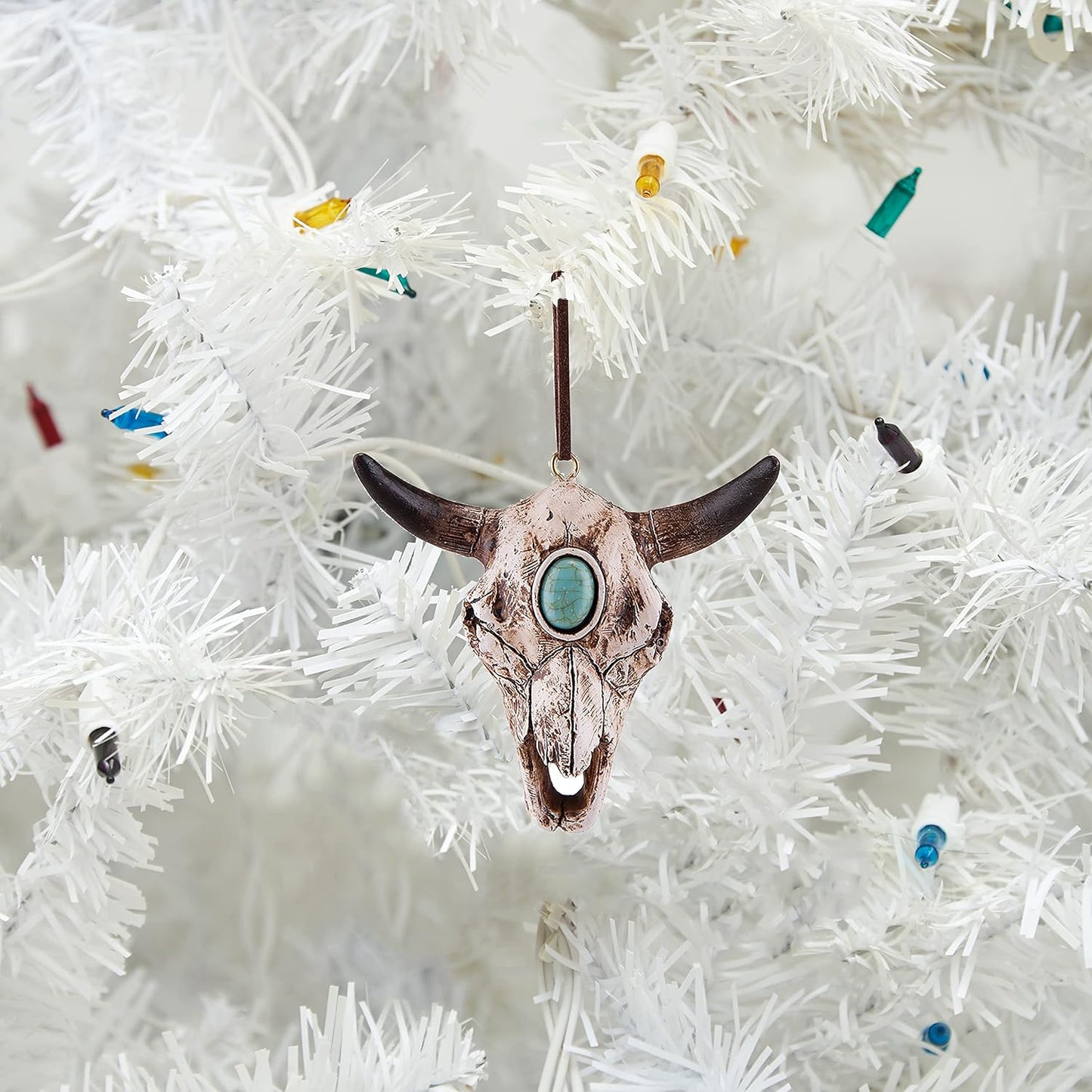 Southwestern Cow Skull Decorative Ornament - Rustic Texas Ranch Decor for Christmas & Halloween