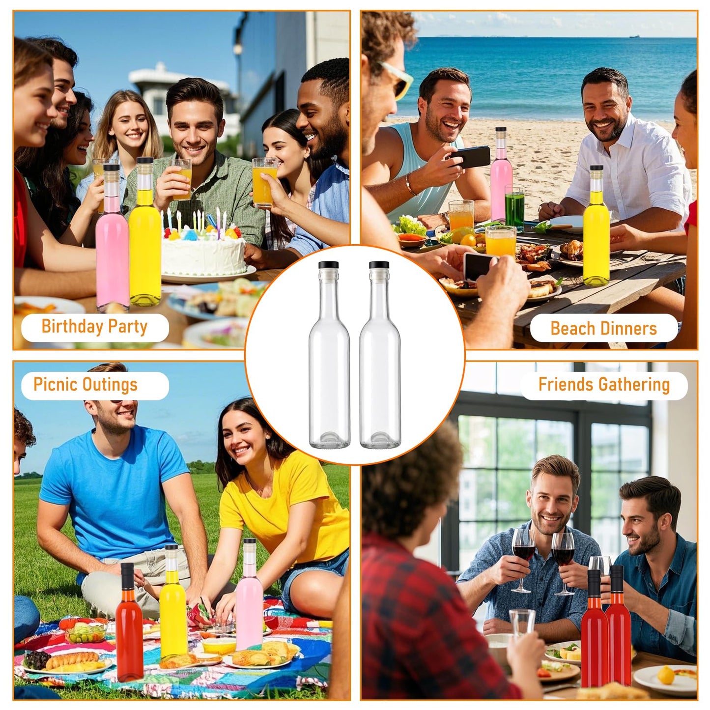AuroTrends 12 oz Wine Bottles 12Pack with Cork Lids & Shrink Capsules - Durable 375ml Glass Bottles with Lids for Home Brewing, Sparkling Beverages, Fermentation, and Crafting