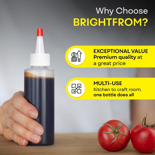 BRIGHTFROM Condiment Squeeze Bottles, 4 OZ Empty Squirt Bottle, Red Top Cap, Leak Proof - for Ketchup, Mustard, Syrup, Sauces, Dressing, Oil, Arts & Crafts, BPA FREE Plastic - 4 PACK