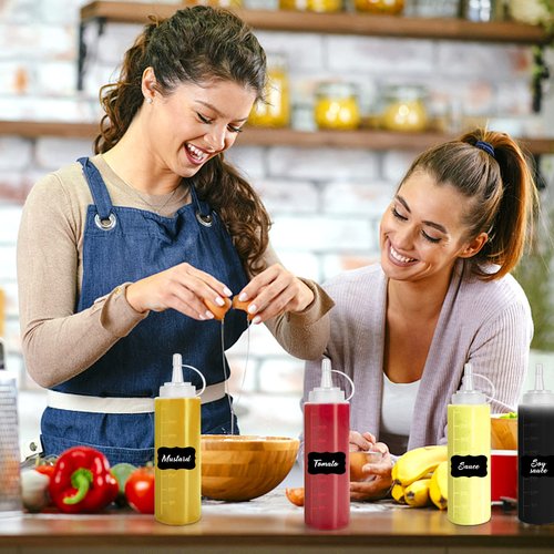 Hajoyful Squeeze Bottle Condiment Squeeze Bottles Plastic ketchup Squeeze Squirt bottle For Sauce, BBQ, Dressing, Paint, Workshop, Pancake Art Dispenser 8 pack 12 OZ