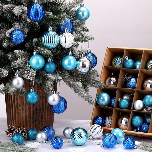 Lunmon 64 Pcs Winter Ball Ornaments Glitter Matt Silver Blue Winter Decorations for Tree 1.6/1.97/2.4 in Winter Wonderland Decoration Assorted Size Winter Ornament for Christmas Tree Party