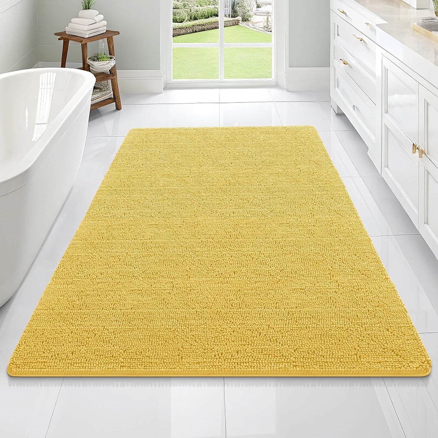 OLANLY Large Bathroom Rugs - Extra Soft Chenille Bath Mats | Quick Dry, Machine Washable, 70x46, Yellow