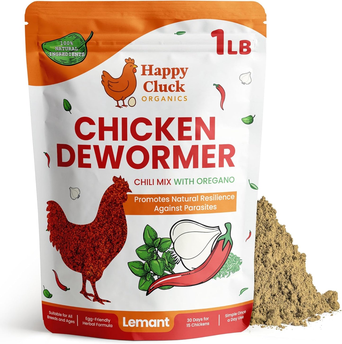 Natural Chicken Dewormer Chili Mix Powder - Herbal Poultry Wormer & Parasite Support for Laying Hens | 1 lb Bag
