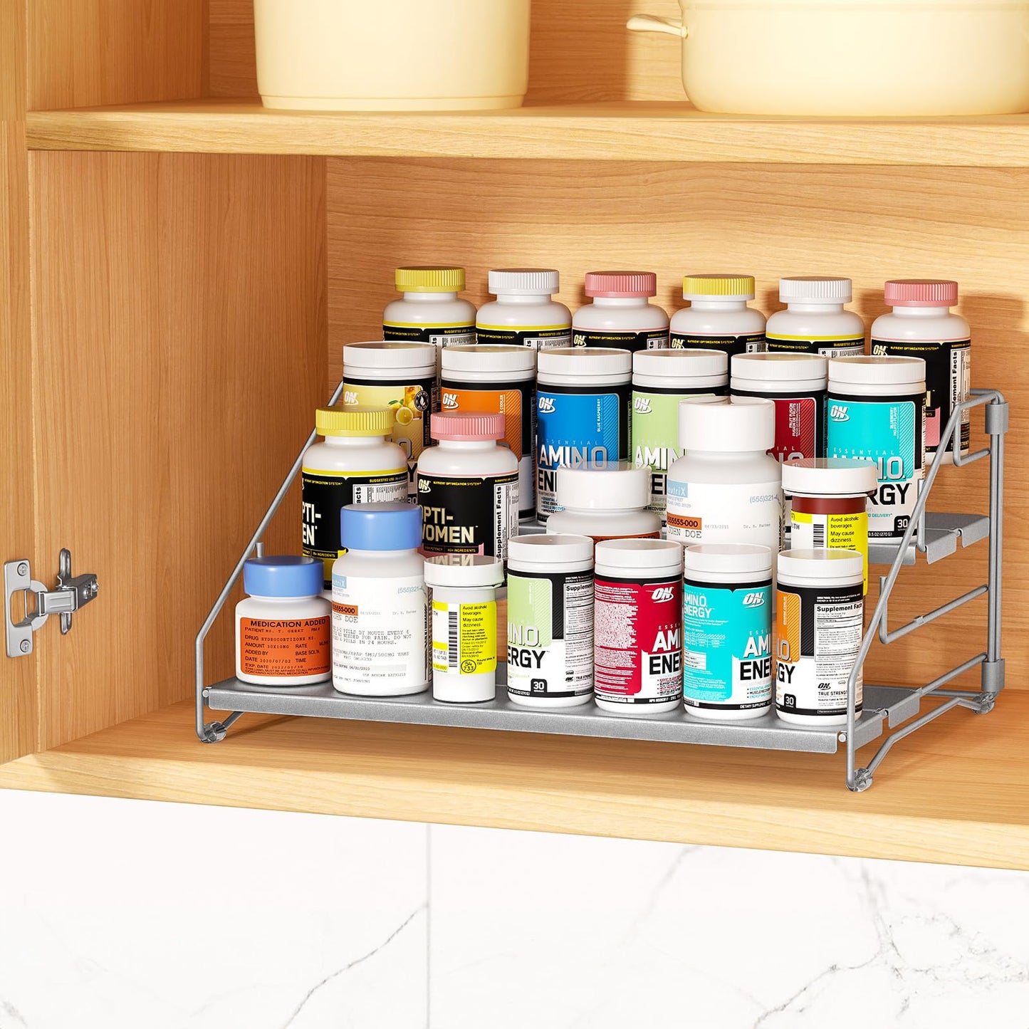 BOIVSHI 4 Tier Spice Rack for Cabinet, Spice Rack Organizer, Depth Adjustable Spice Organizer for Countertop, Cupboard, Pantry, Seasoning Shelf, Metal, Gray (1 Pack)