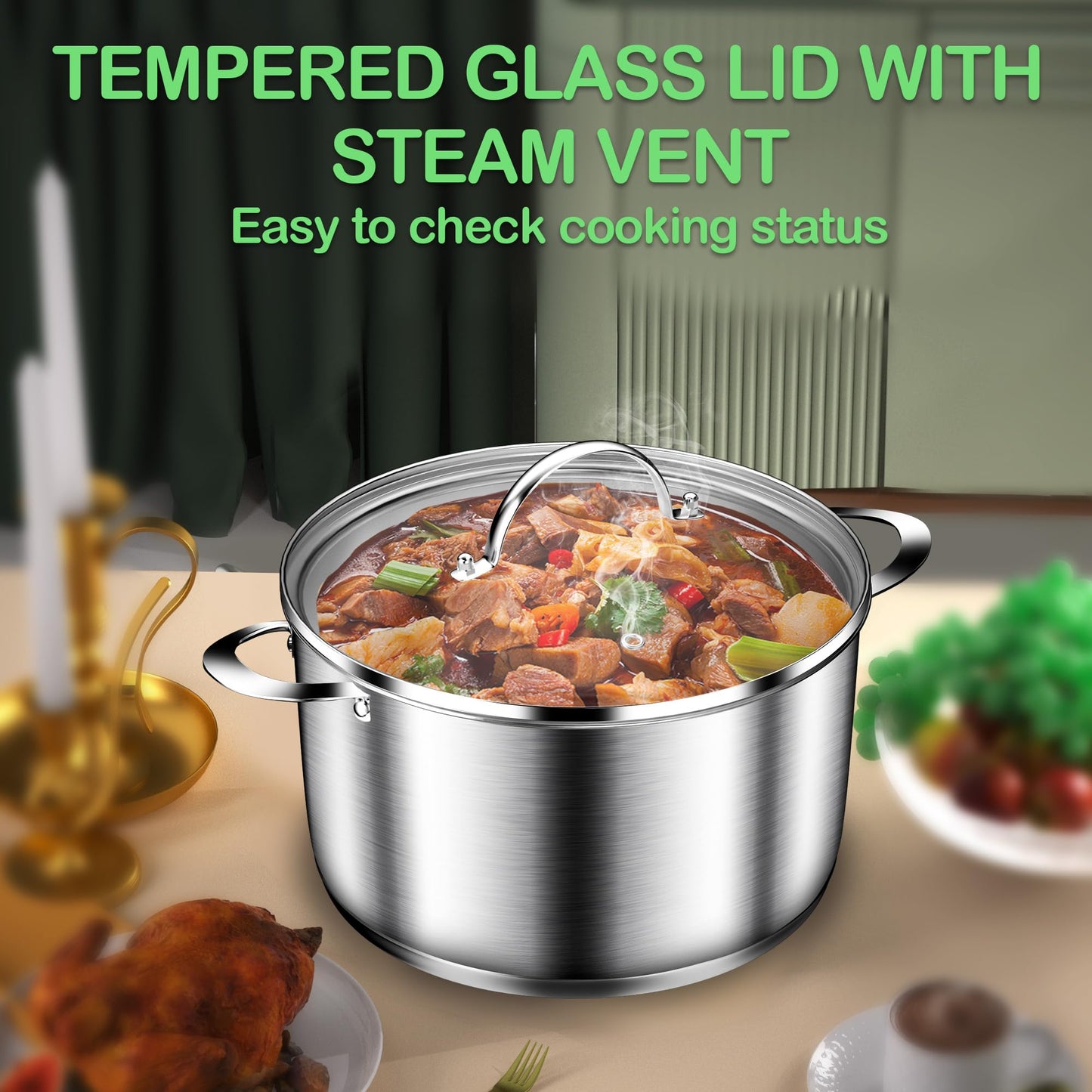 STOCKPOT Cooking Pot, Stainless Steel Stock Pot with Glass Lid, 6 Quart Soup Pot, Induction Compatible, Dishwasher Safe