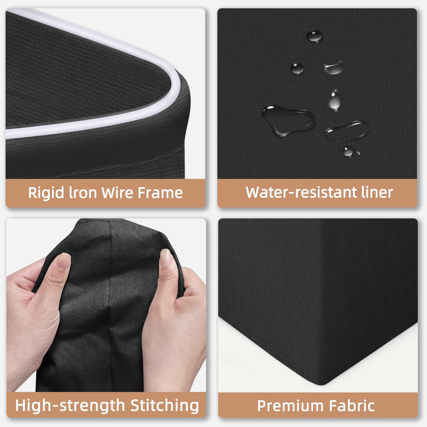 STORAGE MANIAC 3-Pack Large Laundry Hamper, 100L (26.4 Gal) Collapsible Laundry Basket with Bamboo Handles, Freestanding Waterproof Clothes Hamper for Laundry Room, Bedroom, Dorm, Towels, Toys, Black