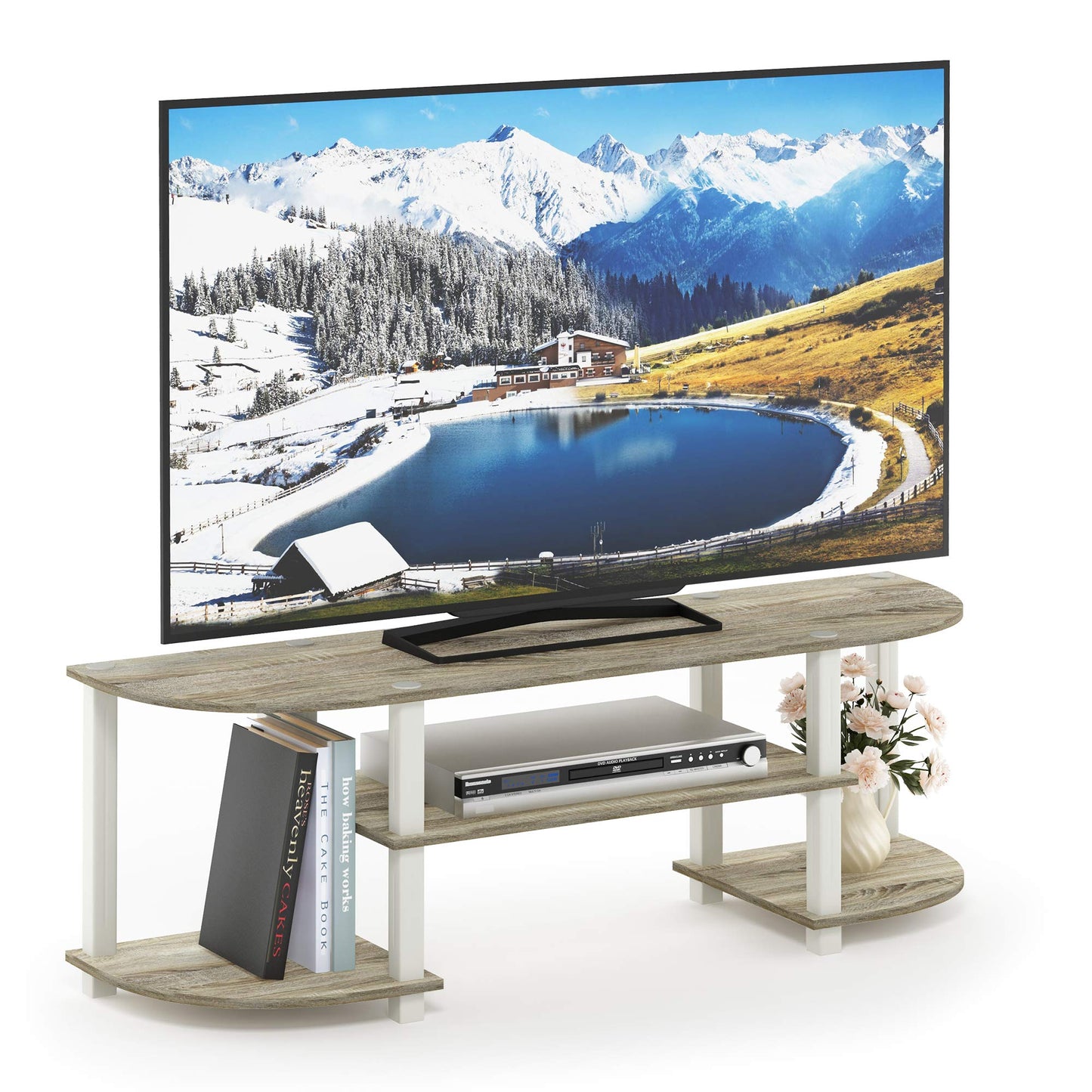 Furinno Turn-S-Tube Wide TV Entertainment Center, Sonoma Oak/White, 47. 25x13. 4x15. 9