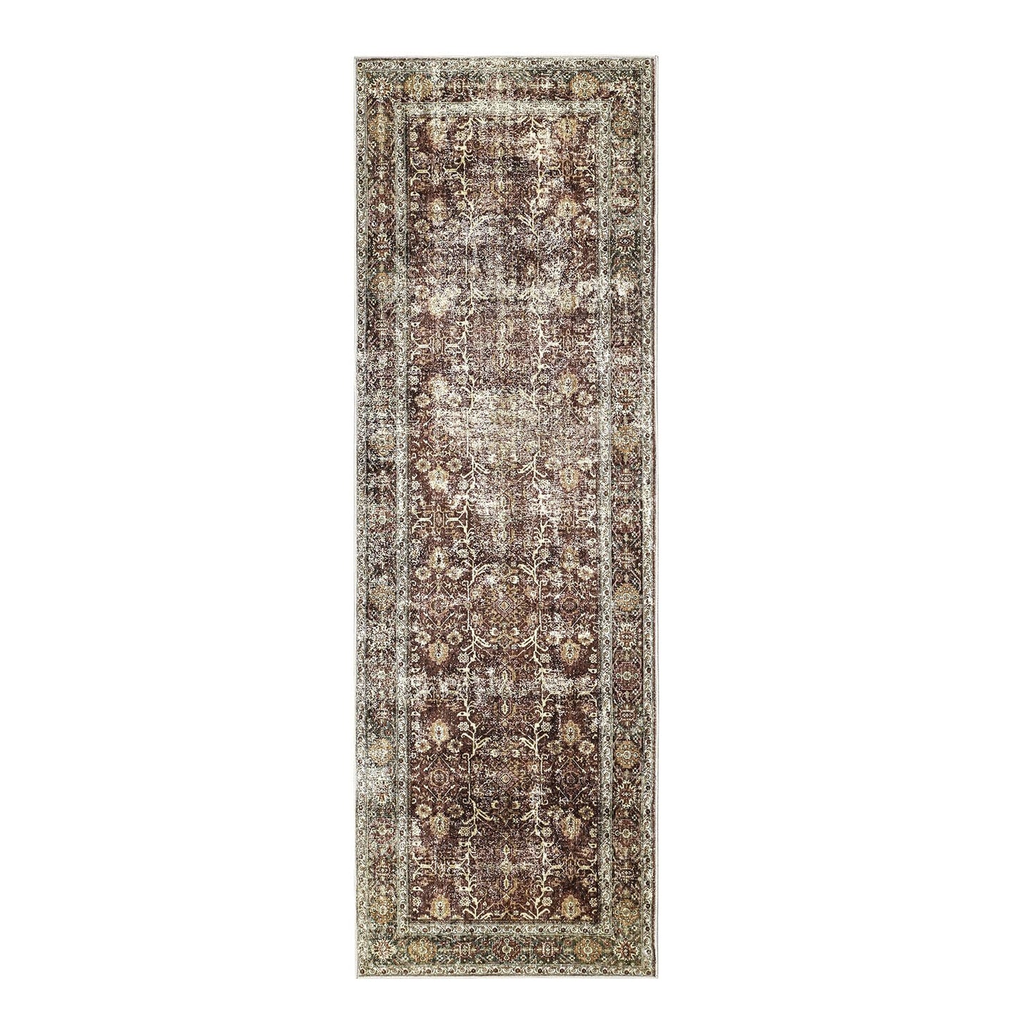 PureCozy Rust Red Runner Rug 3x10 Vintage Area Carpet Hallway Long Indoor Kitchen Washable Living Room Low Pile Traditional Distressed Retro Accent Throw Rug Non Slip Laundry Bathroom Office