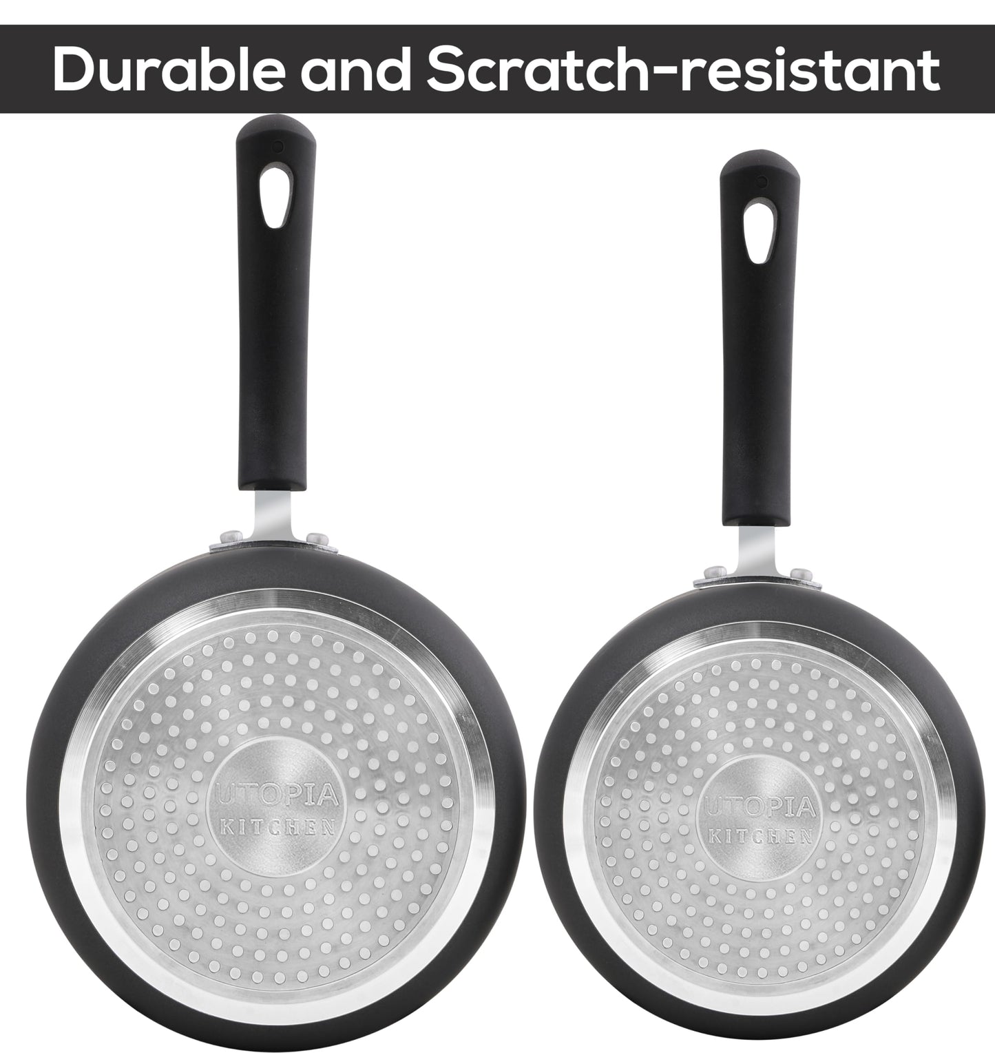 Utopia Kitchen Nonstick Stock Pot Saucepan Set with Lids, 2 Quart and 3 Quarts Multipurpose Stock Pots Set for Home, Kitchen or Restaurant, Grey & Black