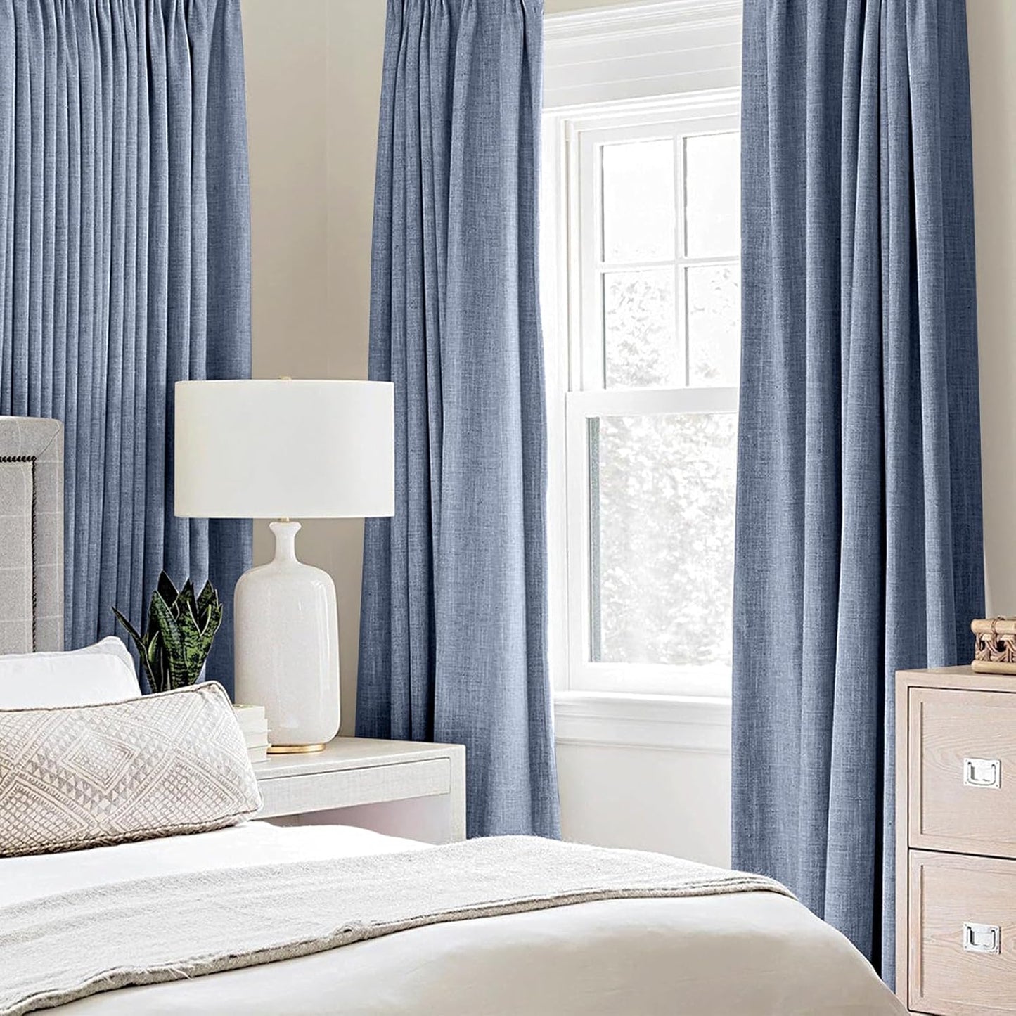 MIULEE Blackout Curtains - 100% Thermal Insulated Linen Texture Drapes | Stone Blue, 52x54 Inch (2 Panels)