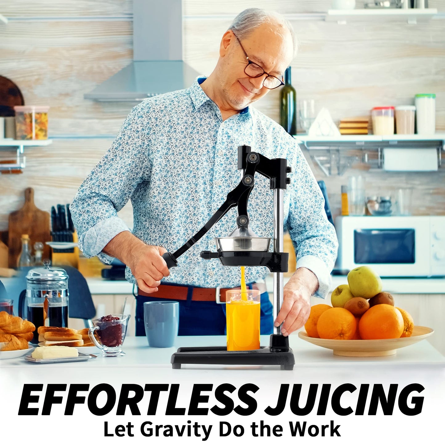 Zulay Kitchen Extra Tall Citrus Press Manual Juicer - Manual Orange Juice Squeezer, Fits Tumblers, Tall Glasses and Cups - Fruit Press & Juice Press, Juice Presser Machine & Citrus Juicer Manual