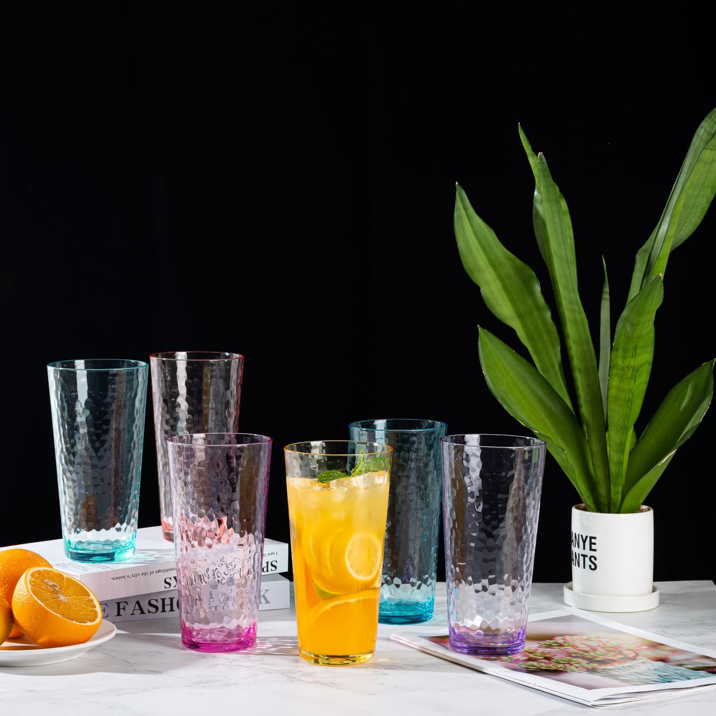 26-ounce Acrylic Highball Glasses Plastic Tumbler Larger Drinking Glasses, set of 6 Multicolor