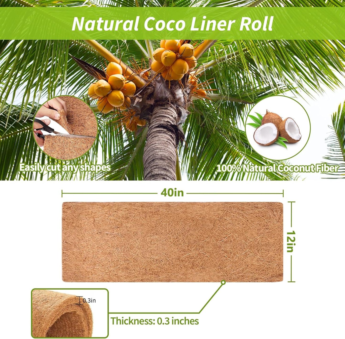 Legigo Natural Coco Liner Roll - 12X40 Inch Coconut Coir Mat for Planters & Garden Decor