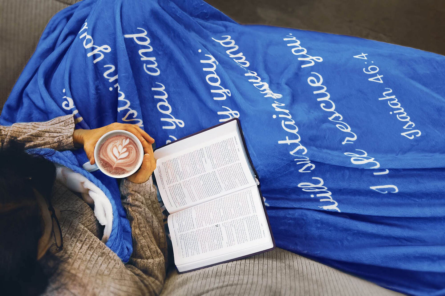 Scripture Blanket with Bible Verse from Isaiah 46:4 - Blue Luxuriously Soft 50"x65" Inspirational Throw Blanket - Lightweight Flannel Fleece Blanket
