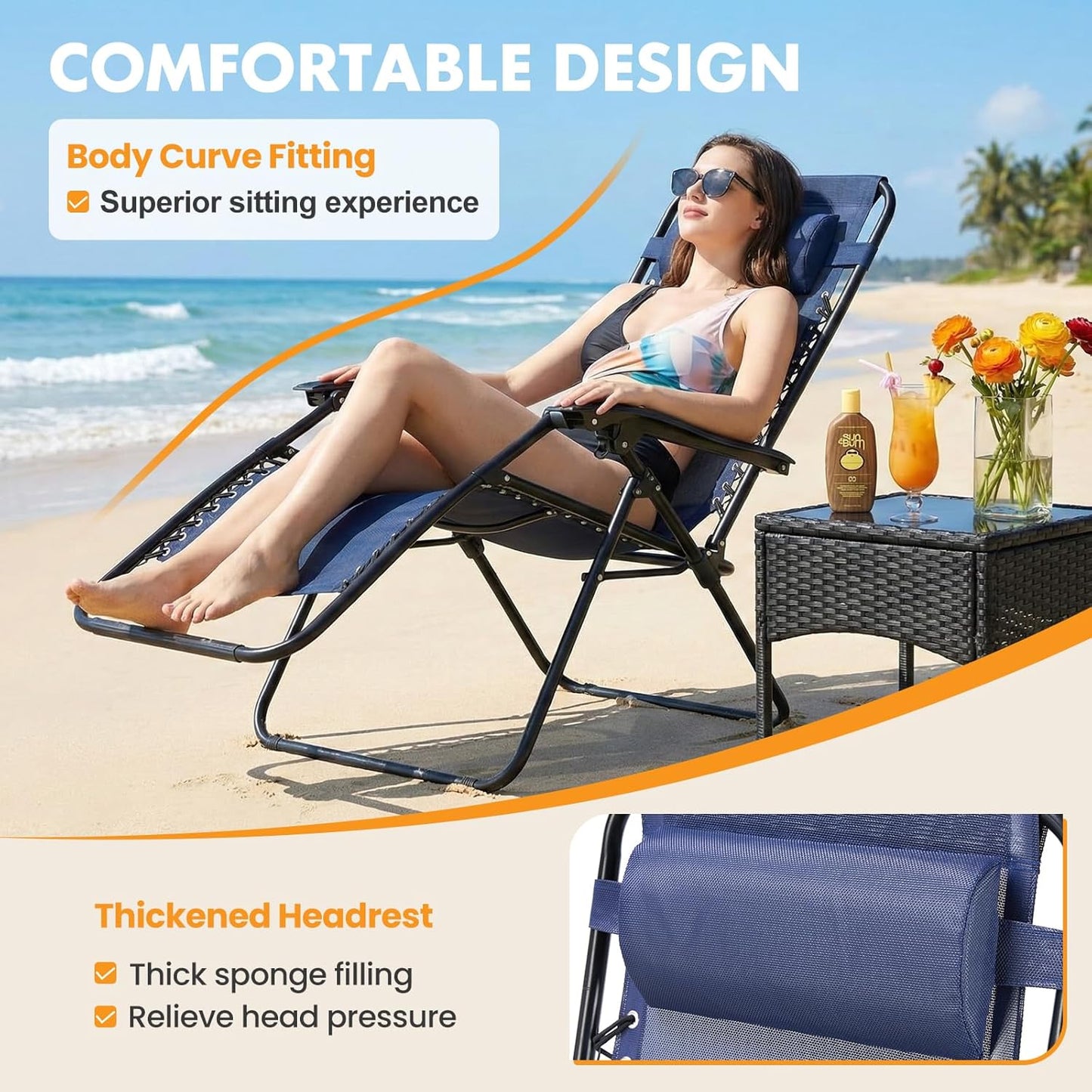 NEWBULIG Zero Gravity Chairs Set of 2 | Portable Adjustable Lounge Chairs with Cup Holders - Blue