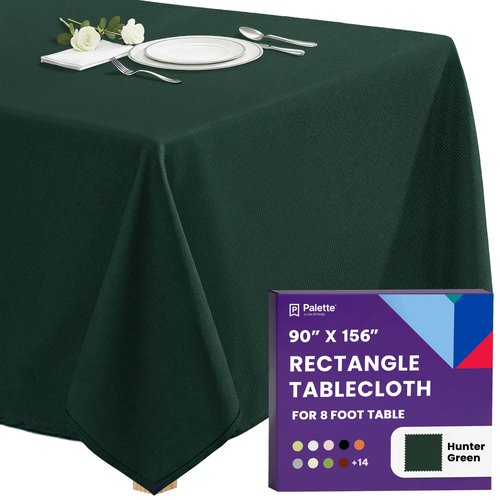 Gee Di Moda Rectangle Tablecloth - 90 x 156 Inch Hunter Green Table Cloth for 8 Foot Tables with Floor-Length Drop - Heavy Duty Washable Fabric for Holiday Party, Dinner, Weddings & Baby Shower