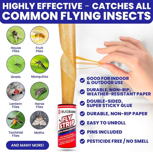 Fly Strips Indoor Sticky Fly Trap - Non-Toxic 24-Pack with Pins for Home & Outdoor Use