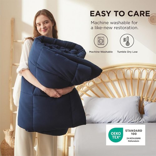 Bedsure Comforter Duvet Insert - All Season King Size Quilted Down Alternative Bedding, Navy Blue 90 x 102 Inches
