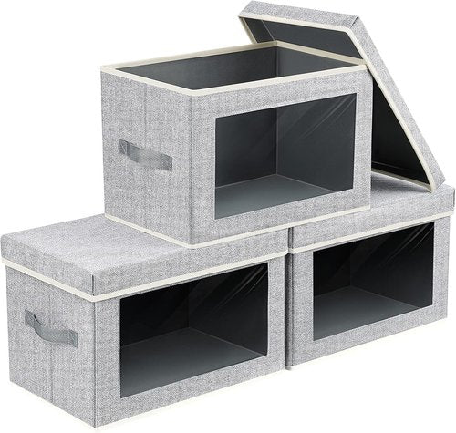 Homsorout Fabric Storage Bins - 3-Pack Foldable Storage Cubes with Lids & Windows for Home & Office