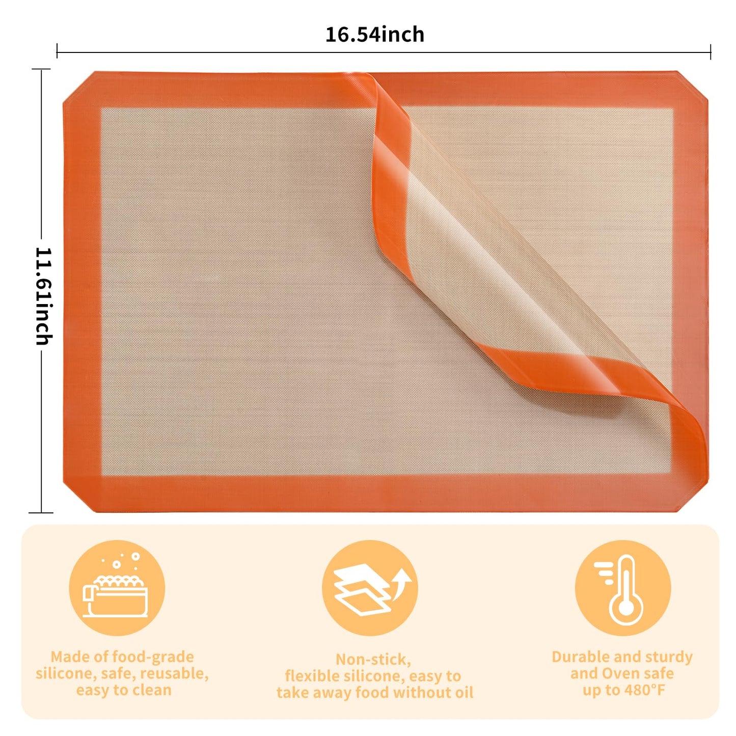 Luckyiren 2-Pack Silicone Baking Mats – Non-Stick Reusable BPA-Free Oven Liners, 100% Food-Grade Silicone, Fit Half Sheet Pans (16.54" x 11.62") for Cookies, Pastry & More