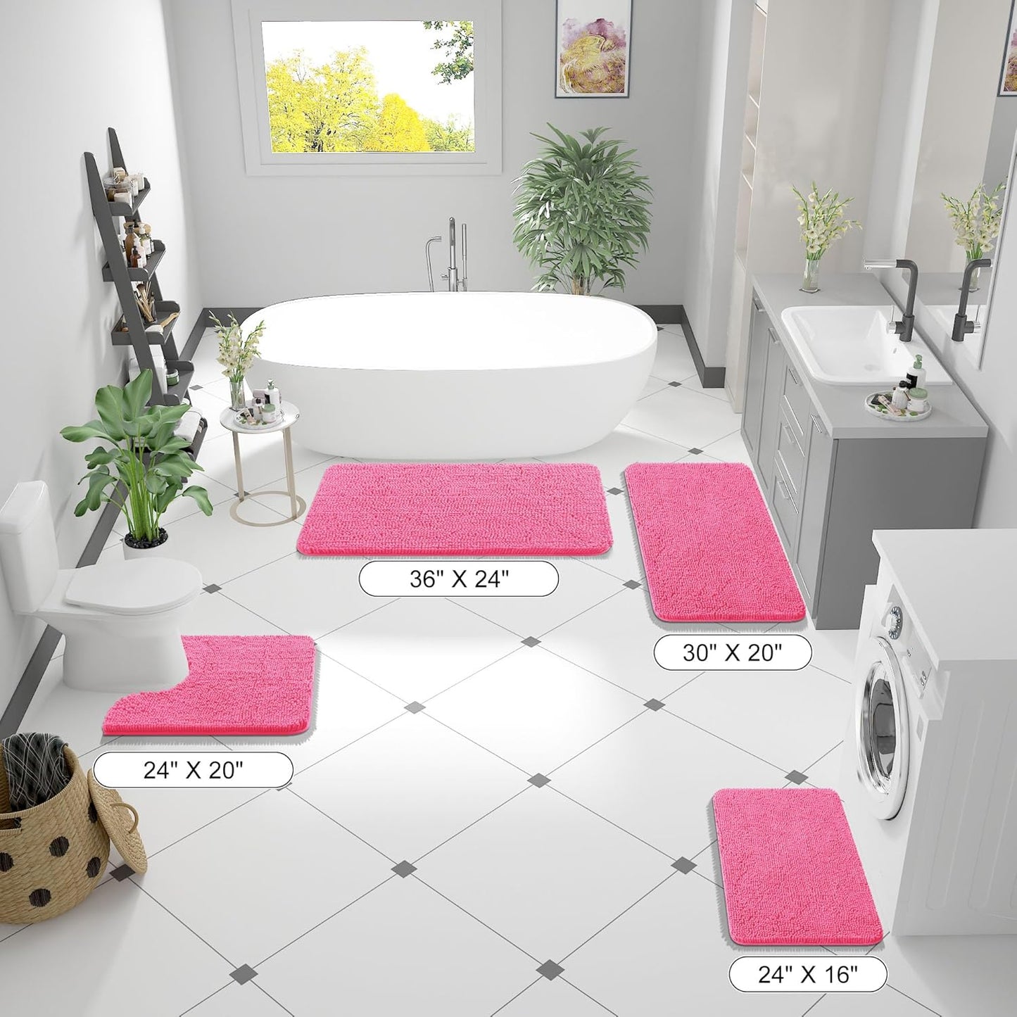 OLANLY Bath Rugs - Extra Soft Chenille with Rubber Backing | Quick Dry, Machine Washable, 30x20, Hot Pink