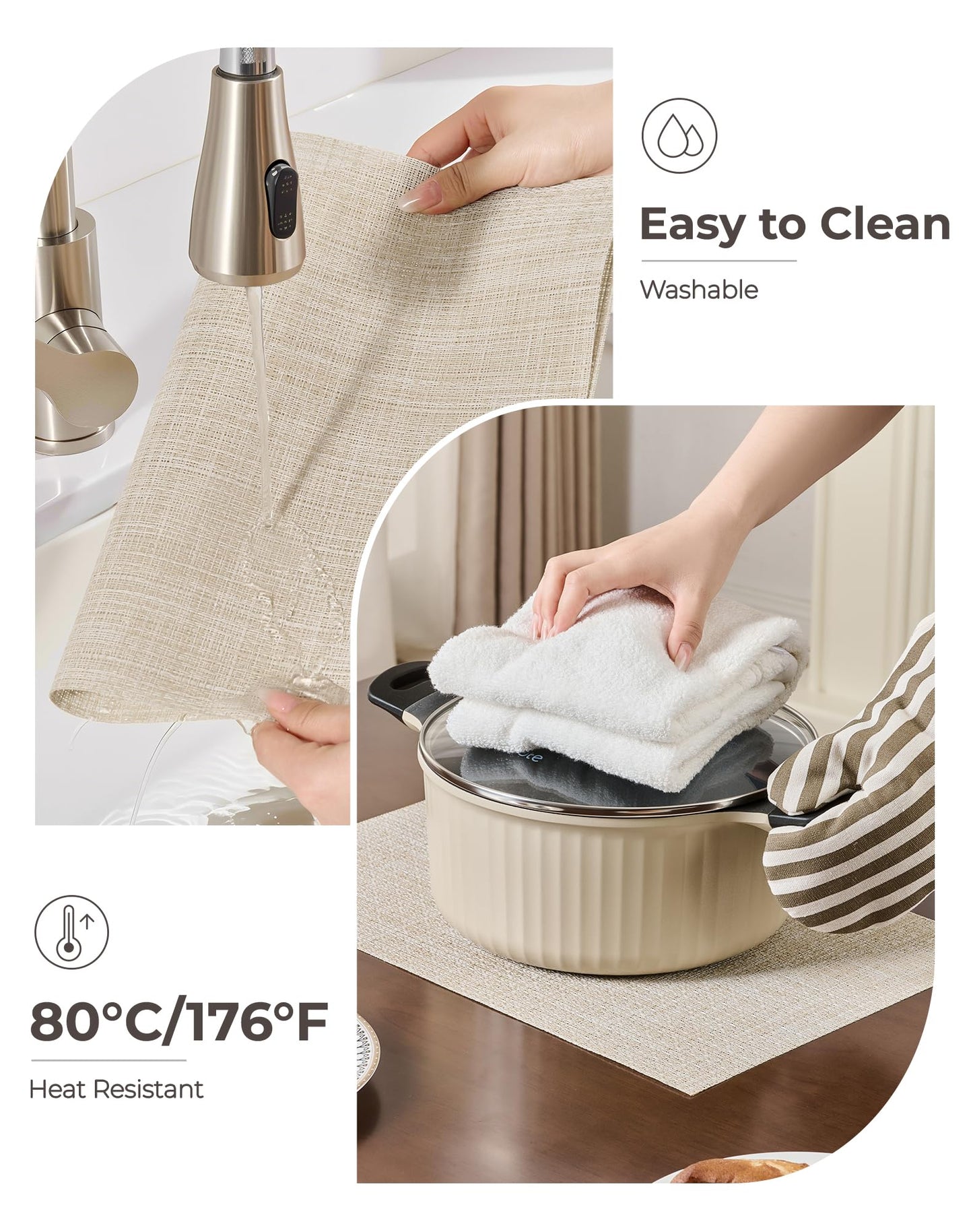 Leetaltree Beige Placemats Set of 6 - Heat Resistant Non-Slip Place mats for Dining Table, Washable Durable PVC Vinyl Woven Table Mats(Beige, 6)