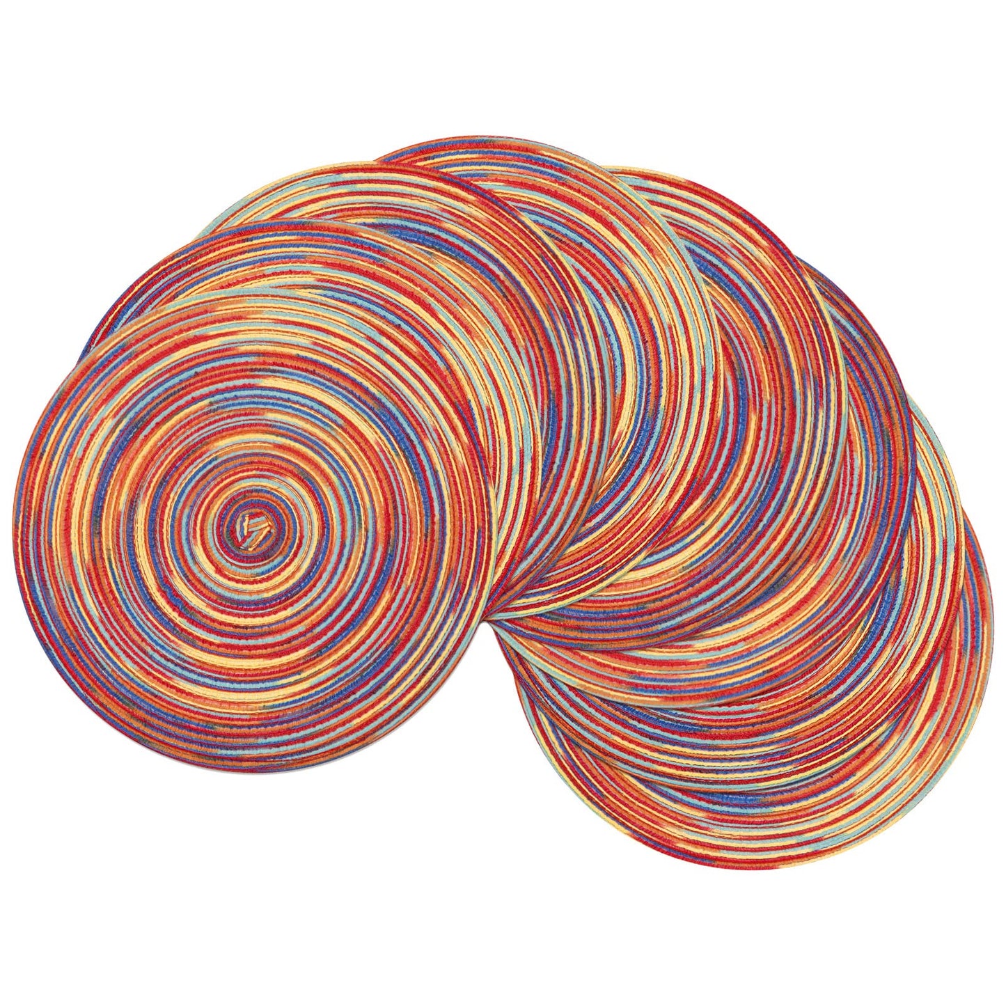 SHACOS Round Braided Placemats Set of 8 Washable 15 inch Round Table Mats Colorful Variegated Woven Place Mats for Dining Table (Rainbow Red, 8)