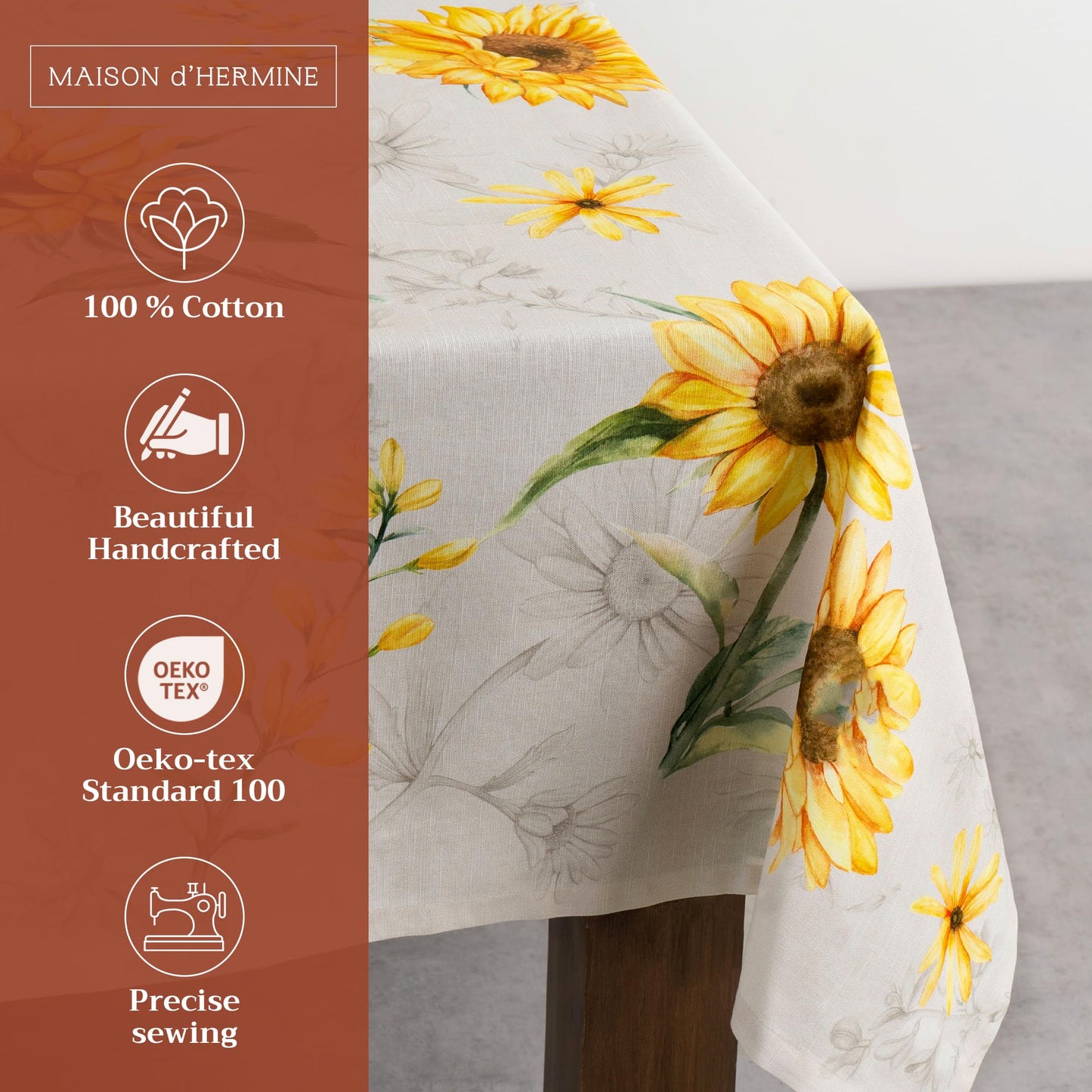 Maison d' Hermine Table Cloth Rectangle Table 100% Cotton 70 x 90 Inches Tablecloth Reusable Decorative for Dining Kitchen Room Farmhouse Home Gifts for Mothers Day Spring Summer - Candice