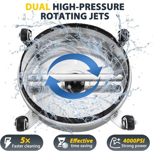 Dalmbox 14" Pressure Washer Surface Cleaner - 4000 PSI, Stainless Steel, 4 Wheels | Ideal for Patios & Sidewalks