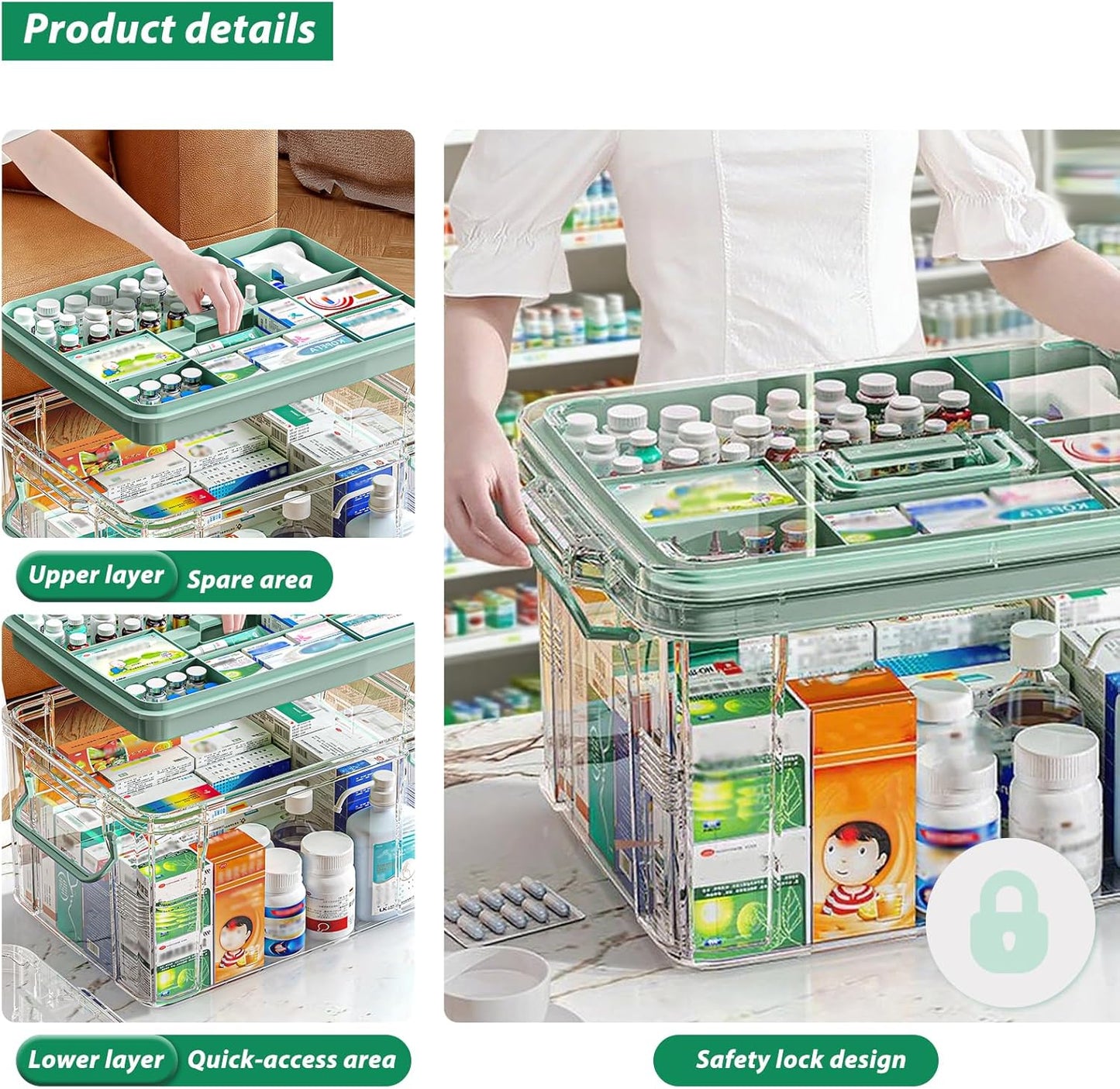 NZYNZY Clear Medicine Organizer - Thickened Plastic Storage Box with Tray & Handles | 15qt Capacity