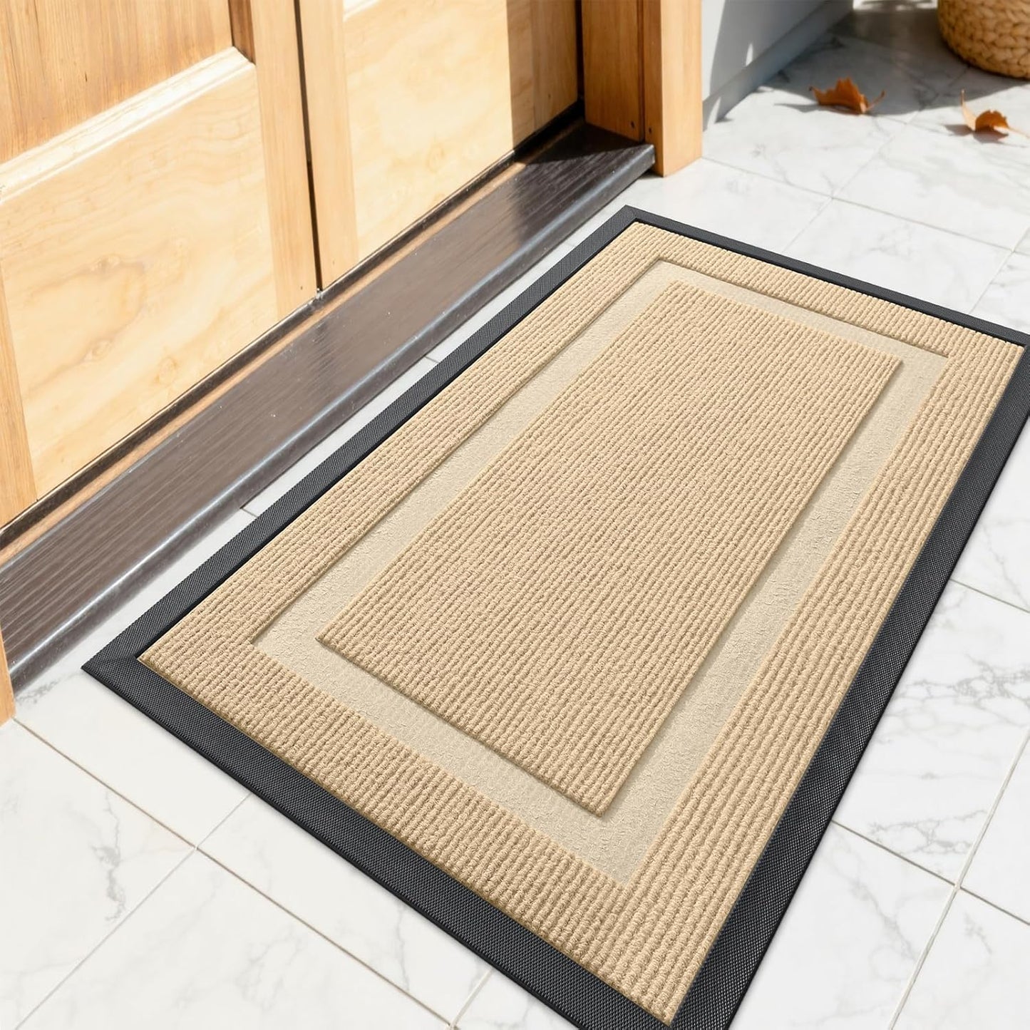 OLANLY Waterproof Front Door Mat - All-Season Indoor/Outdoor Doormat | Sturdy Natural Rubber, 23.5x15.5, Beige