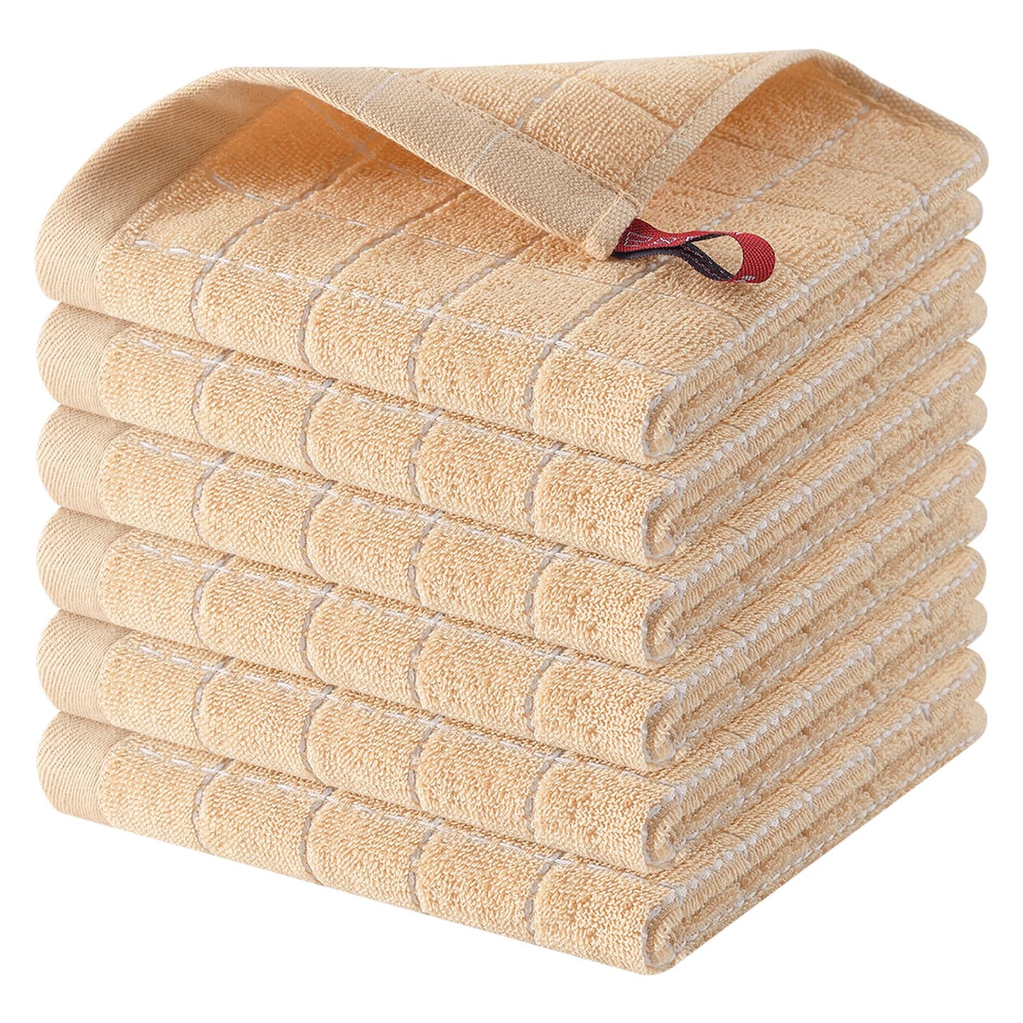 Homaxy 100% Cotton Terry Kitchen Dish Cloths, Ultra Soft and Absorbent Dish Towels for Kitchen, Suitable for Drying and Washing Dishes, 6 Pack, 12 x 12 Inches, Apricot