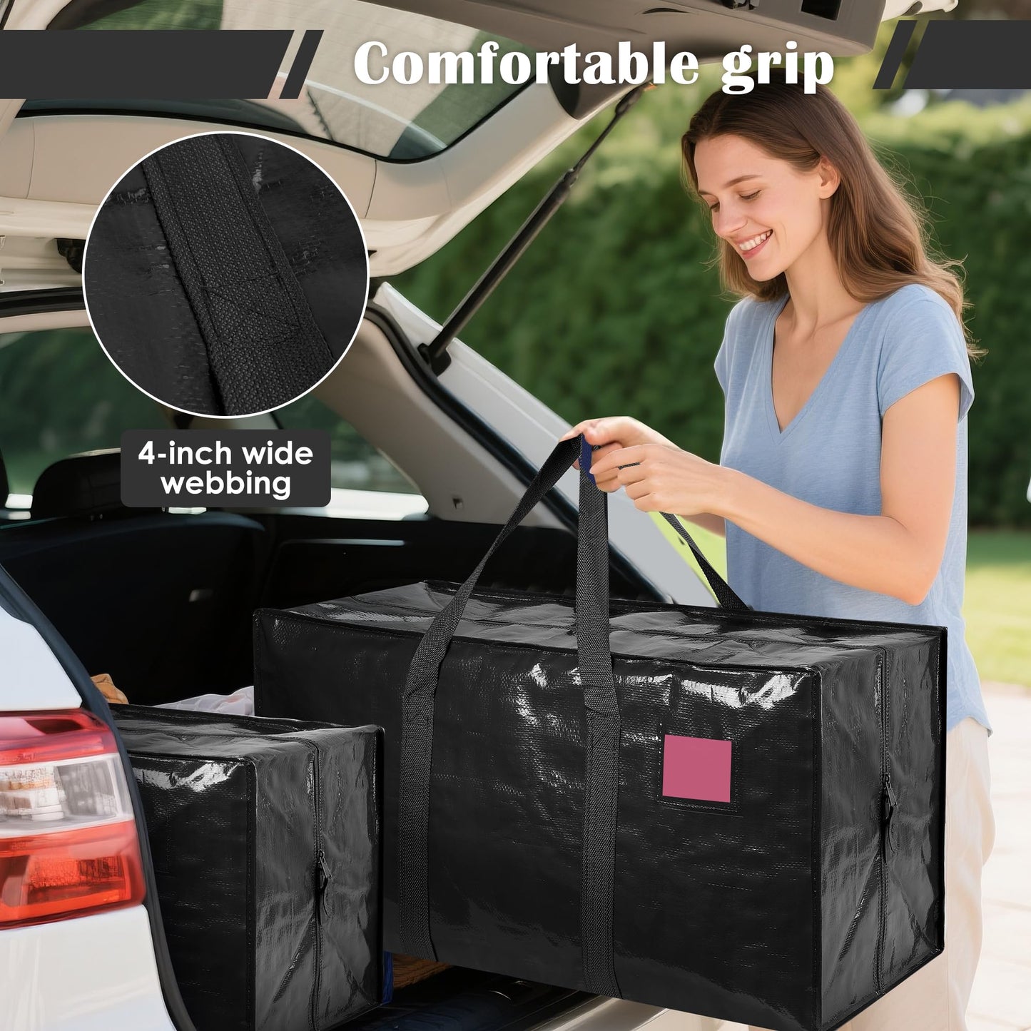 RMOHRO 12 Pack Moving Bags with Full-Open Side Zipper, Extra Large 93L Heavy Duty Waterproof Foldable Storage Totes for College Dorm, Moving & Home Organization Black